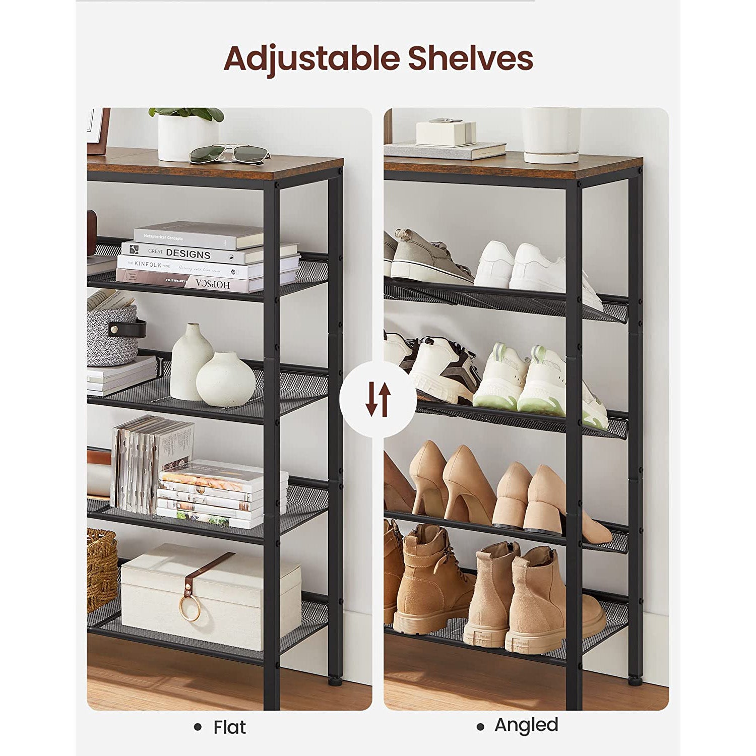 5-Tier Shoe Rack with Storage Shelves and Spacious Top - HWLEXTRA 