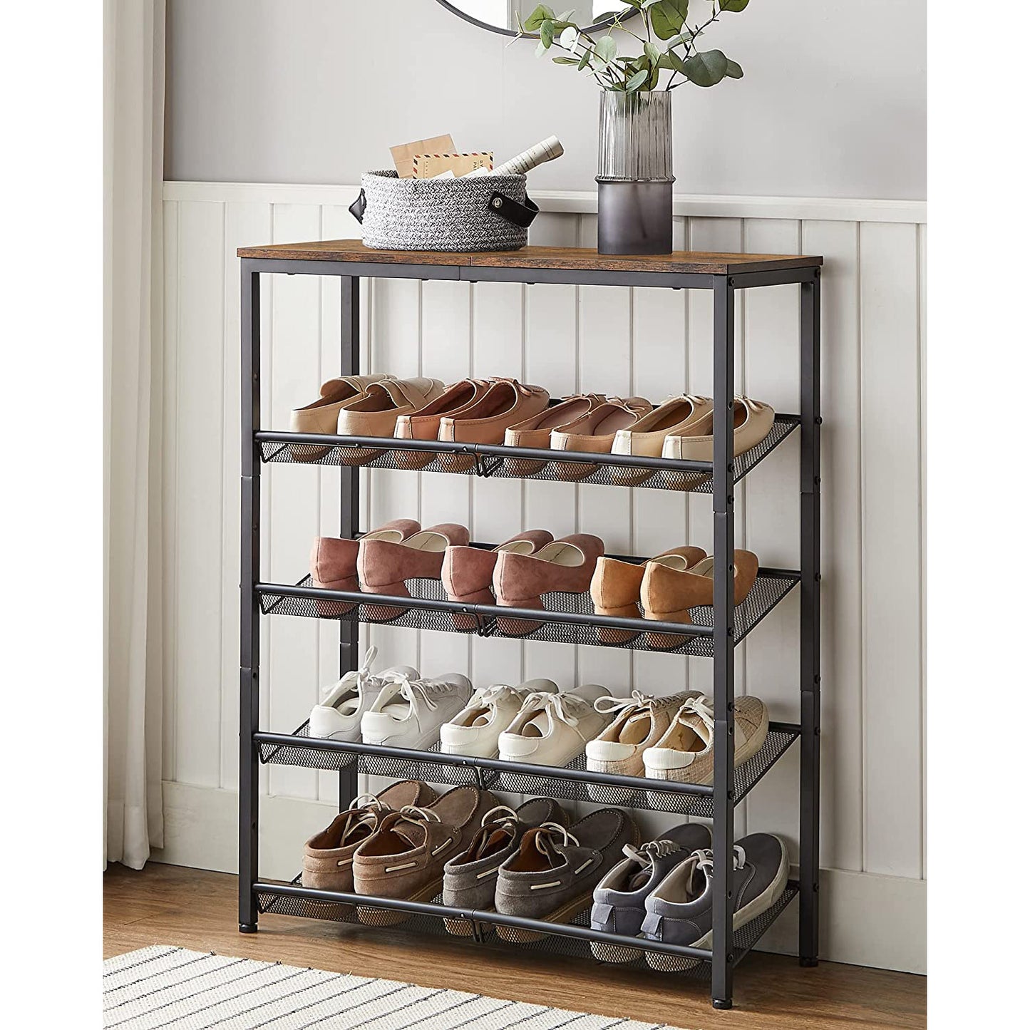 5-Tier Shoe Rack with Storage Shelves and Spacious Top - HWLEXTRA 