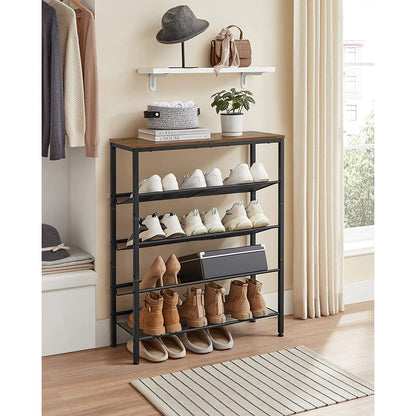 5-Tier Shoe Rack with Storage Shelves and Spacious Top - HWLEXTRA 