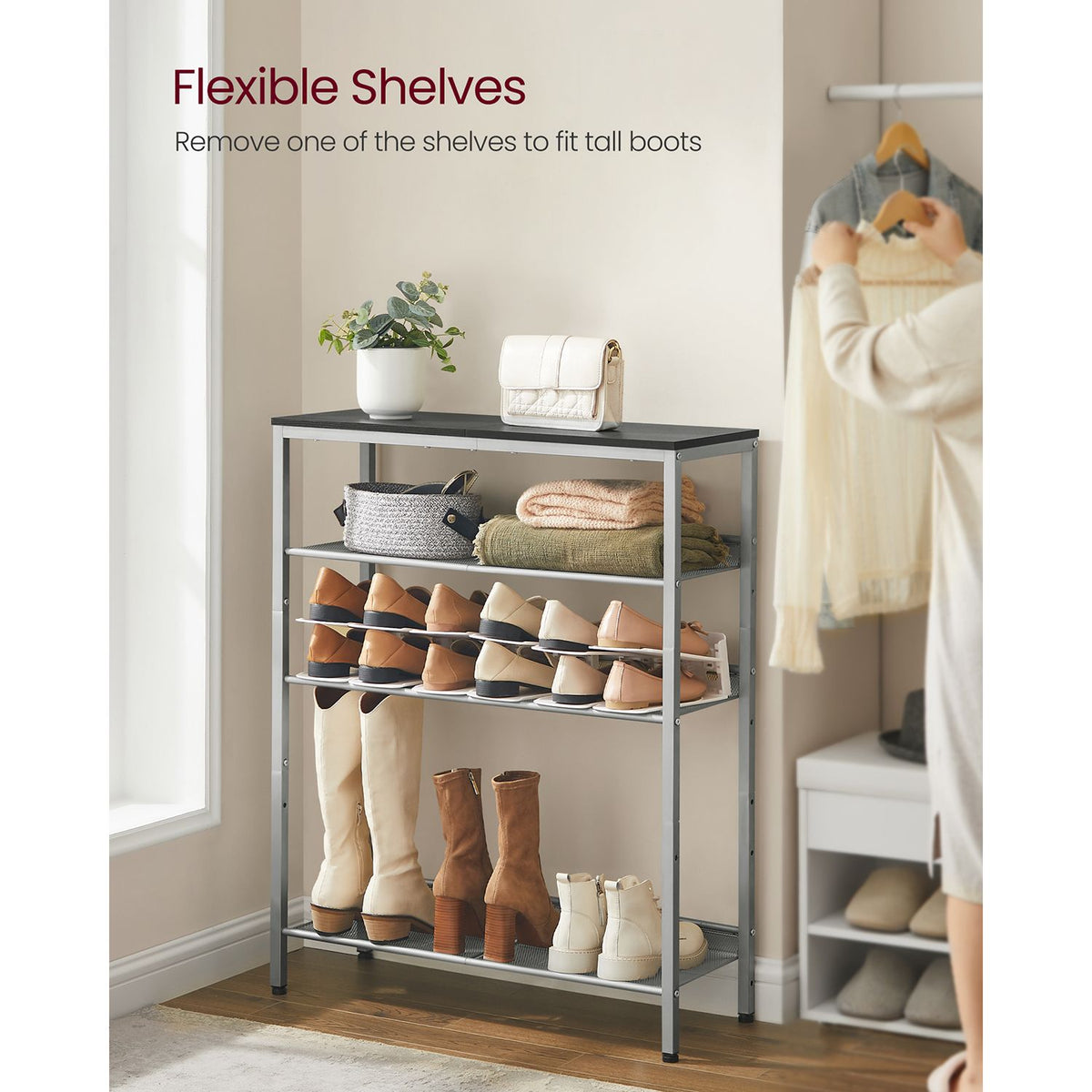5-Tier Shoe Rack with Storage Shelves and Spacious Top - HWLEXTRA 