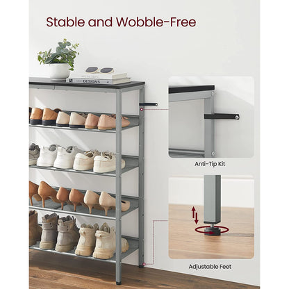 5-Tier Shoe Rack with Storage Shelves and Spacious Top - HWLEXTRA 