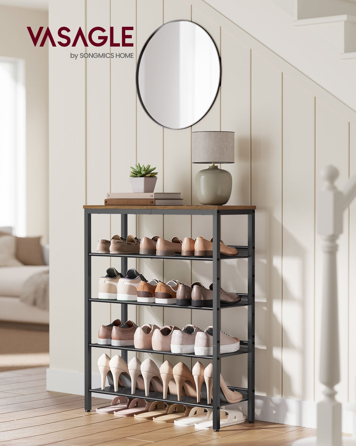 5-Tier Shoe Rack with Storage Shelves and Spacious Top - HWLEXTRA 