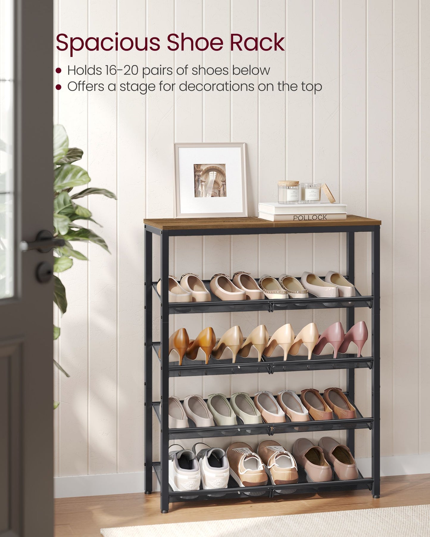 5-Tier Shoe Rack with Storage Shelves and Spacious Top - HWLEXTRA 