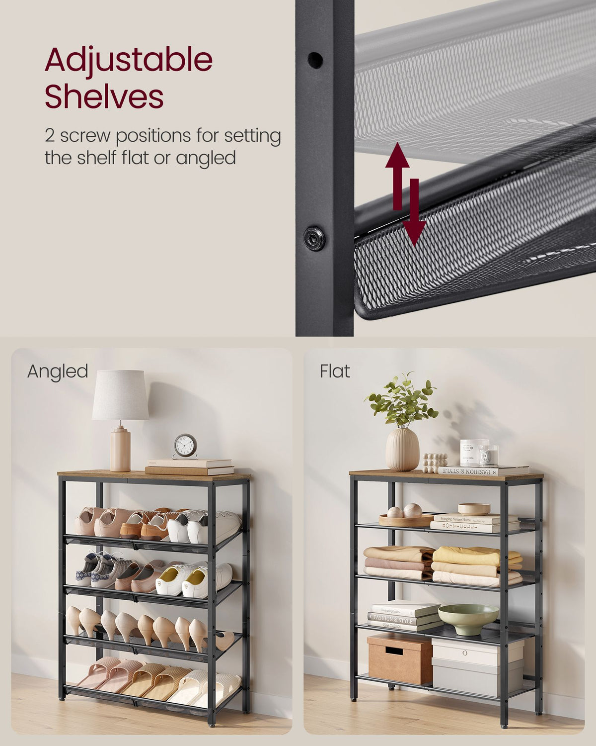 5-Tier Shoe Rack with Storage Shelves and Spacious Top - HWLEXTRA 
