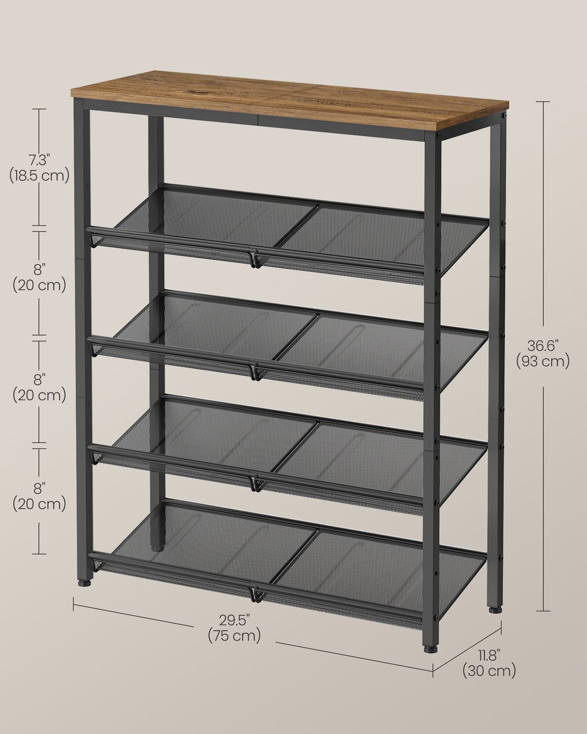 5-Tier Shoe Rack with Storage Shelves and Spacious Top - HWLEXTRA 