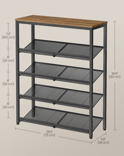 5-Tier Shoe Rack with Storage Shelves and Spacious Top - HWLEXTRA 
