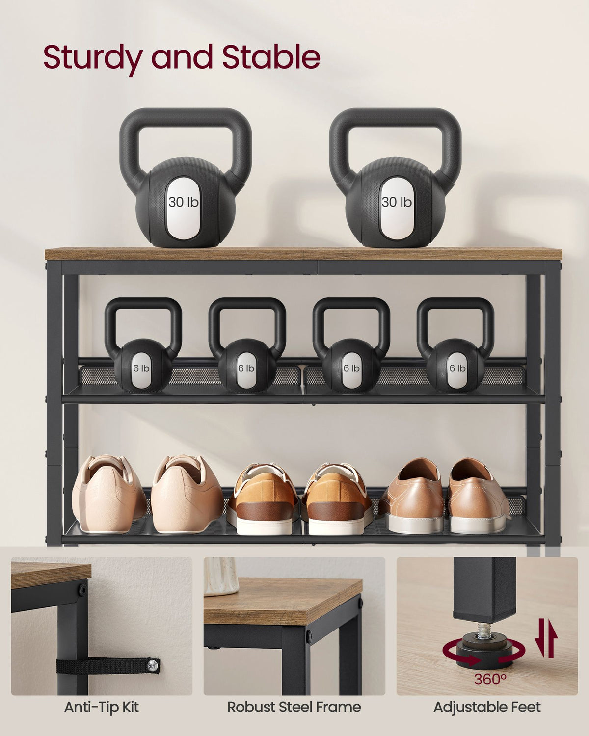 5-Tier Shoe Rack with Storage Shelves and Spacious Top - HWLEXTRA 
