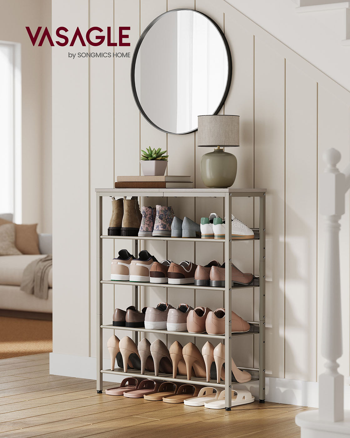 5-Tier Shoe Rack with Storage Shelves and Spacious Top - HWLEXTRA 