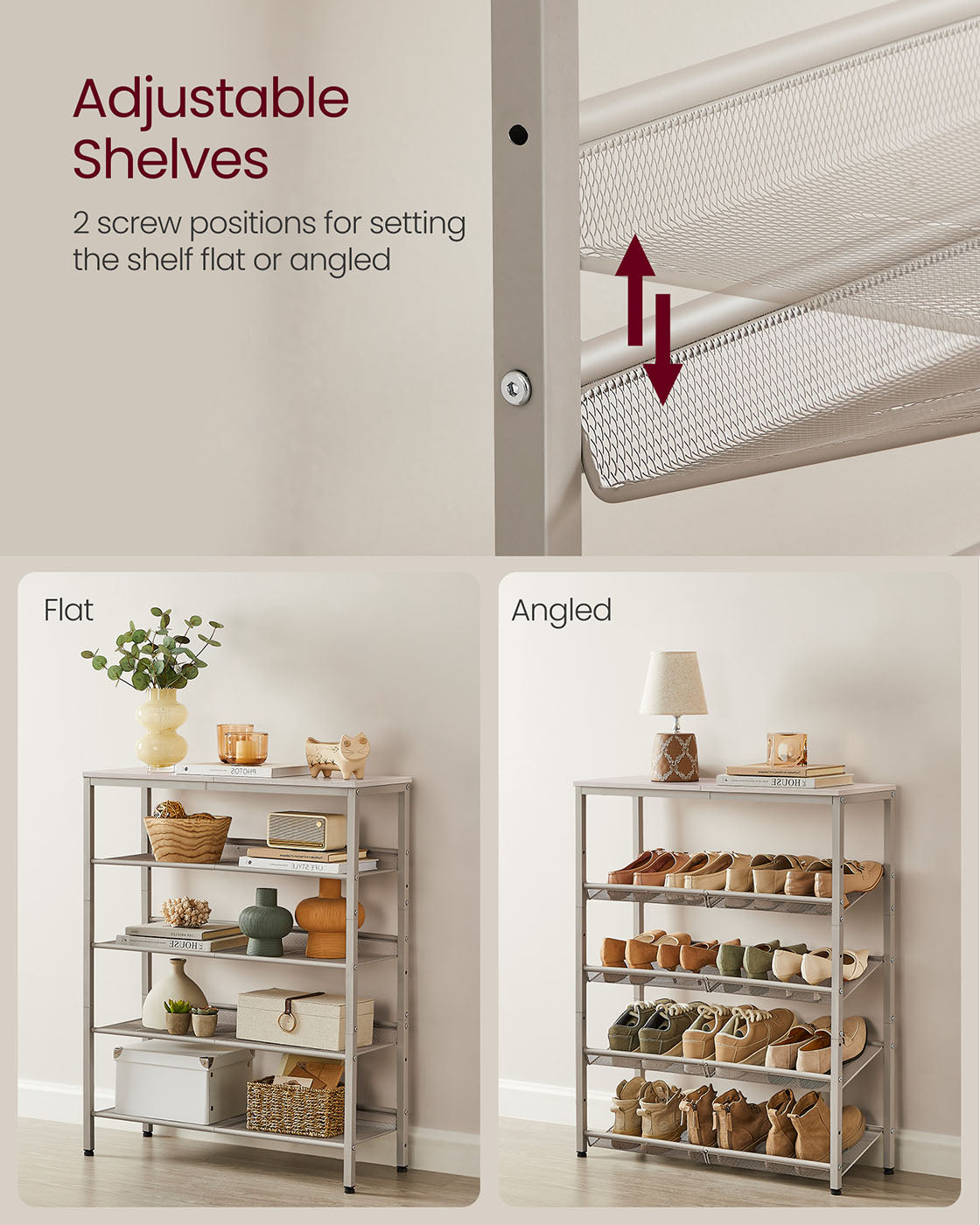 5-Tier Shoe Rack with Storage Shelves and Spacious Top - HWLEXTRA 