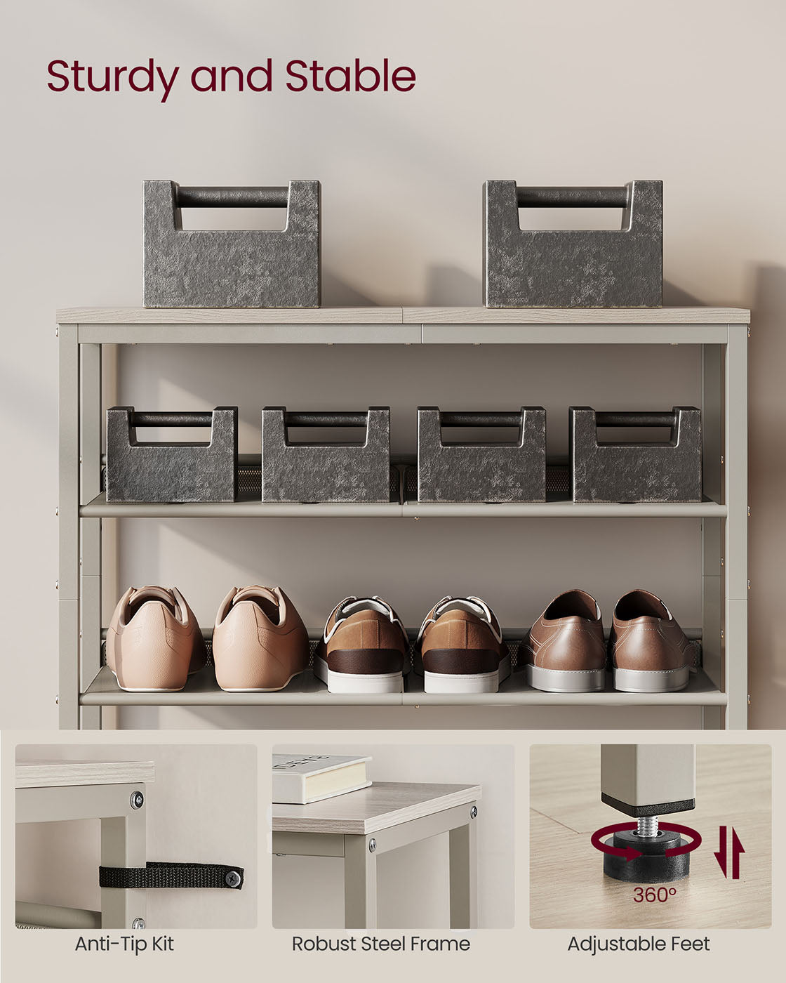 5-Tier Shoe Rack with Storage Shelves and Spacious Top - HWLEXTRA 