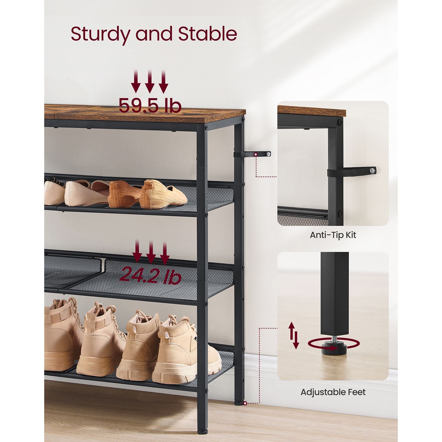 4 Tier Shoe Rack for Entryway - HWLEXTRA 