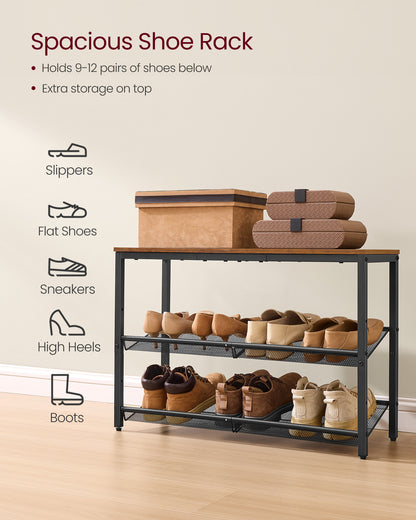Shoe Rack for Entryway, 3-Tier Shoe Rack Organizer with Storage Shelves and Spacious Top