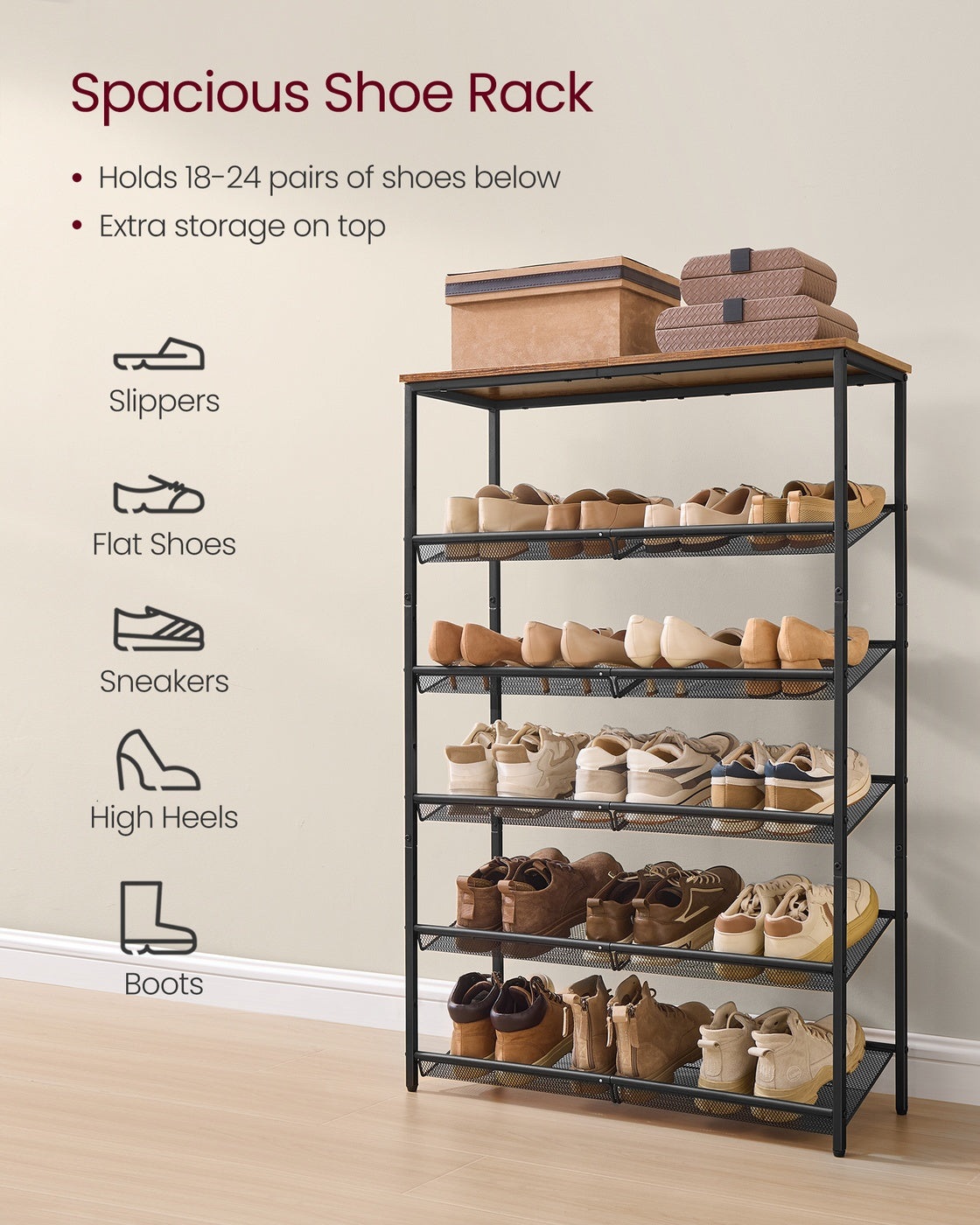 Adjustable shoe rack with storage shelves for entryway - image 3