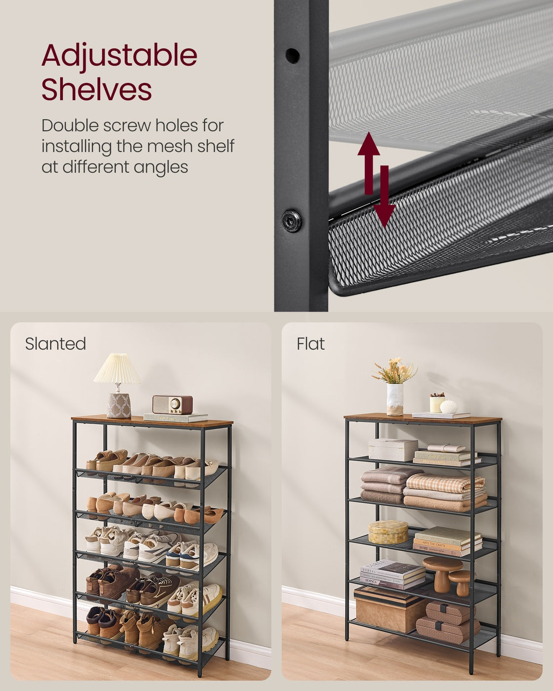 Adjustable shoe rack with storage shelves for entryway - image 5