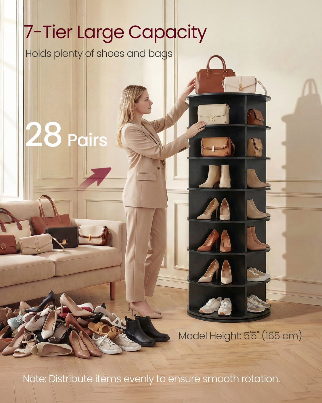 7-Tier Rotating Shoe Rack Tower, Free Standing 360 Degree Spinning Shoe Organizer - image 10