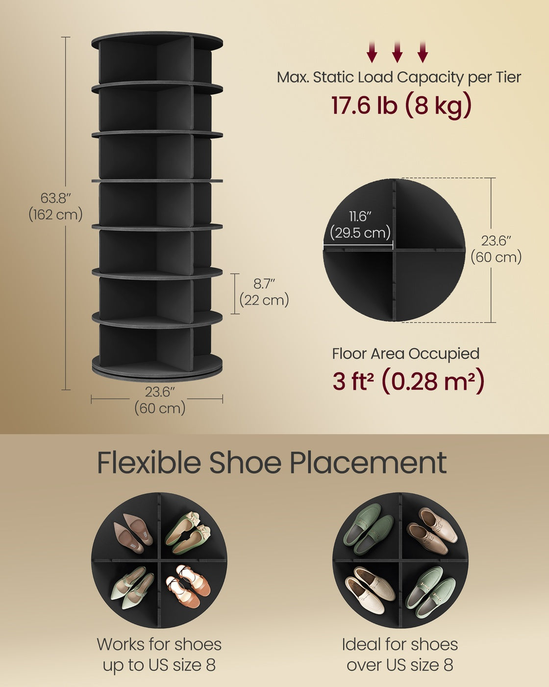 7-Tier Rotating Shoe Rack Tower, Free Standing 360 Degree Spinning Shoe Organizer - image 11