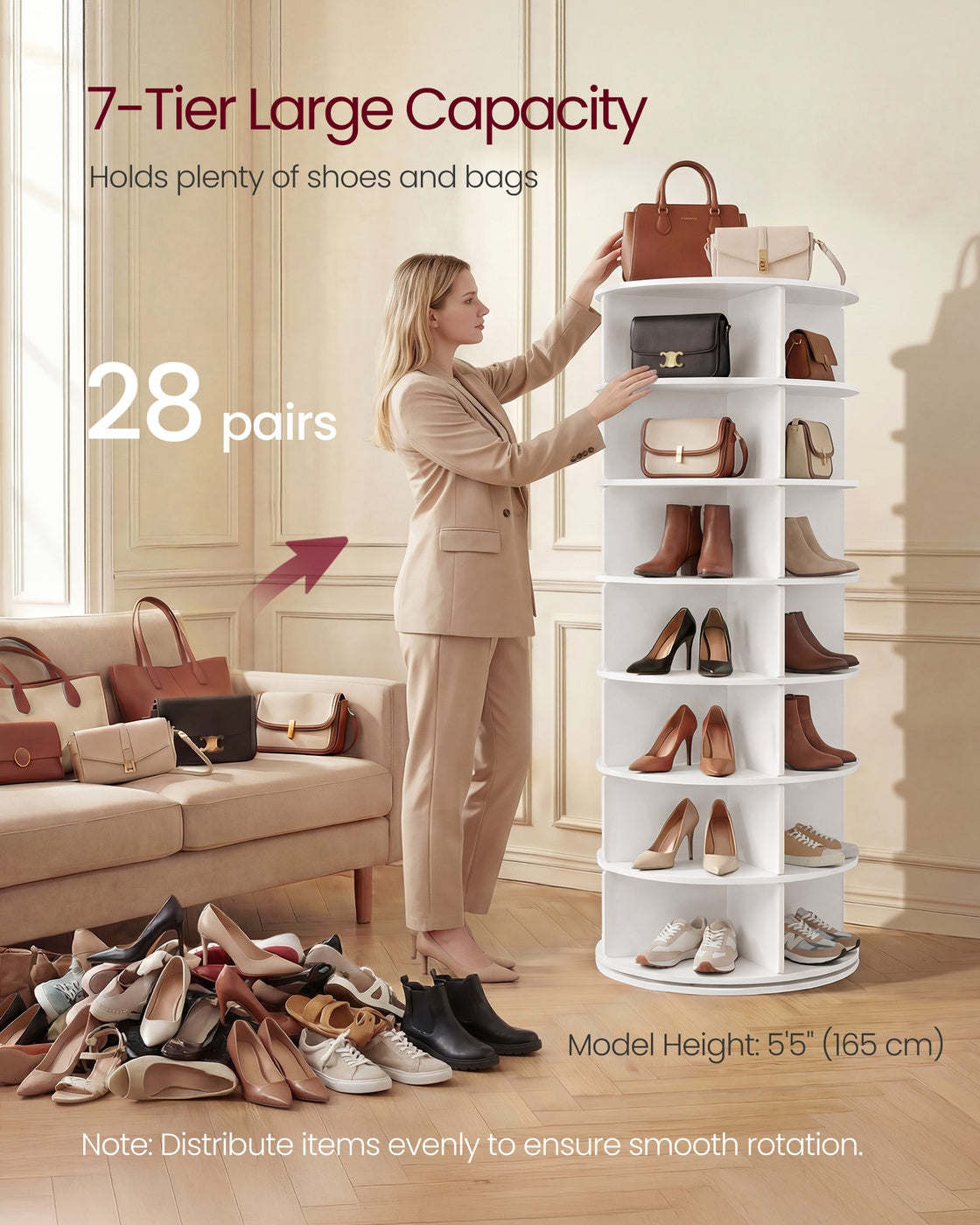 7-Tier Rotating Shoe Rack Tower, Free Standing 360 Degree Spinning Shoe Organizer - image 2