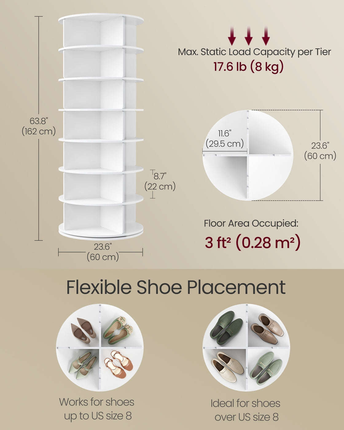 7-Tier Rotating Shoe Rack Tower, Free Standing 360 Degree Spinning Shoe Organizer - image 3
