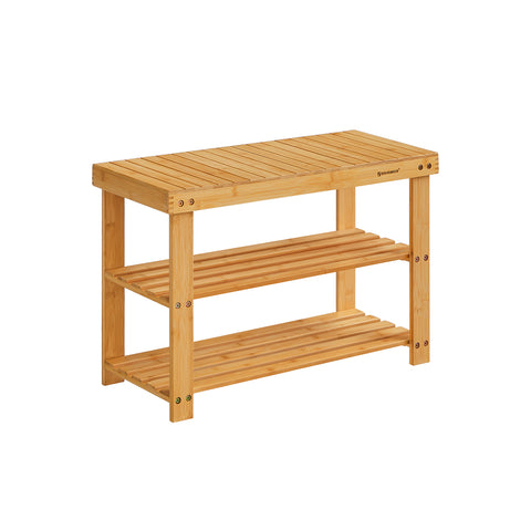 Sturdy Shoe Rack Bench, 3-Tier Bamboo Shoe Organizer, Storage Shelf Holds Up to 264 Lb, ideal for Entryway Hallway Bathroom Living Room and Corridor ULBS04N