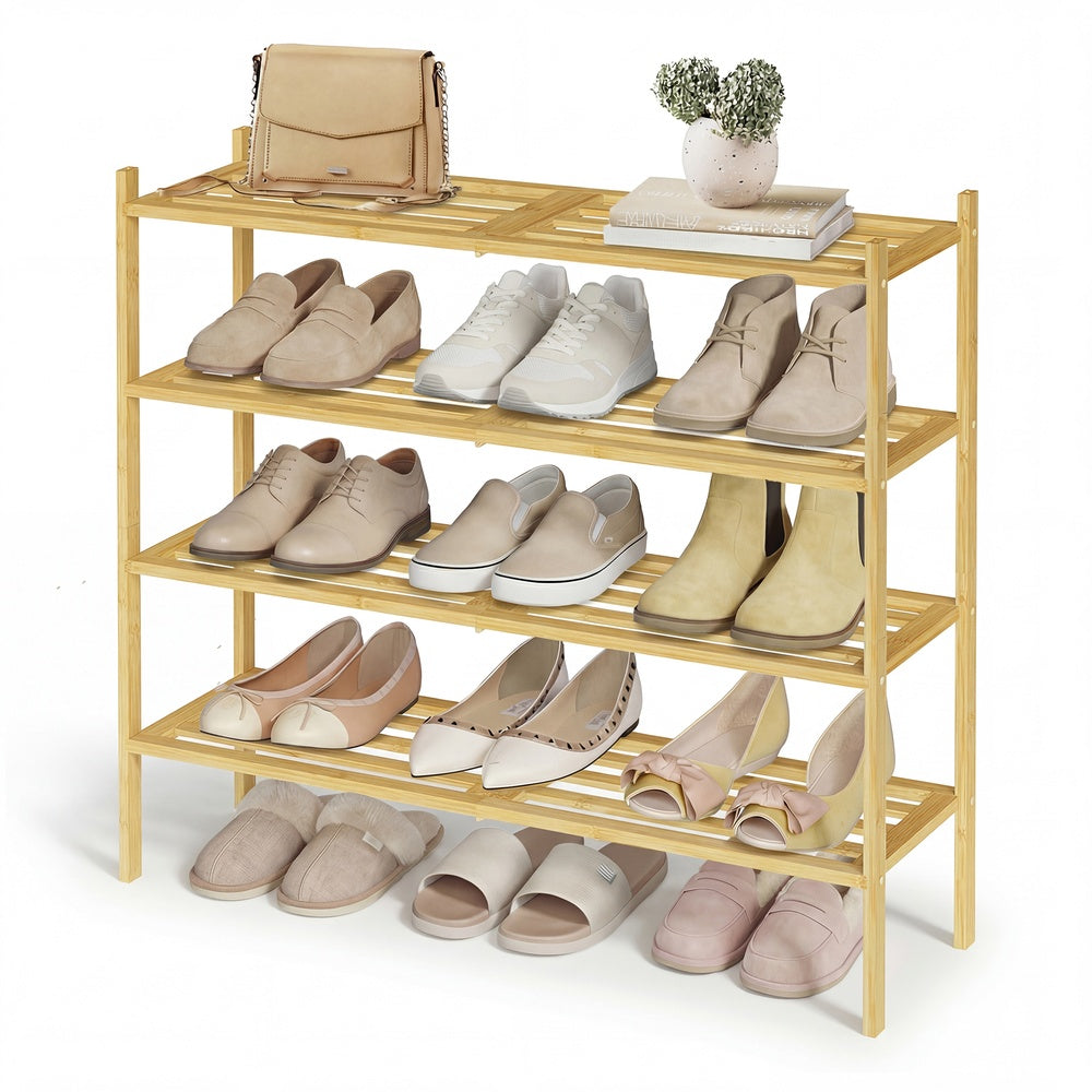 4-Tier Stackable Bamboo Shoe Rack for Closet & Entryway - image 1