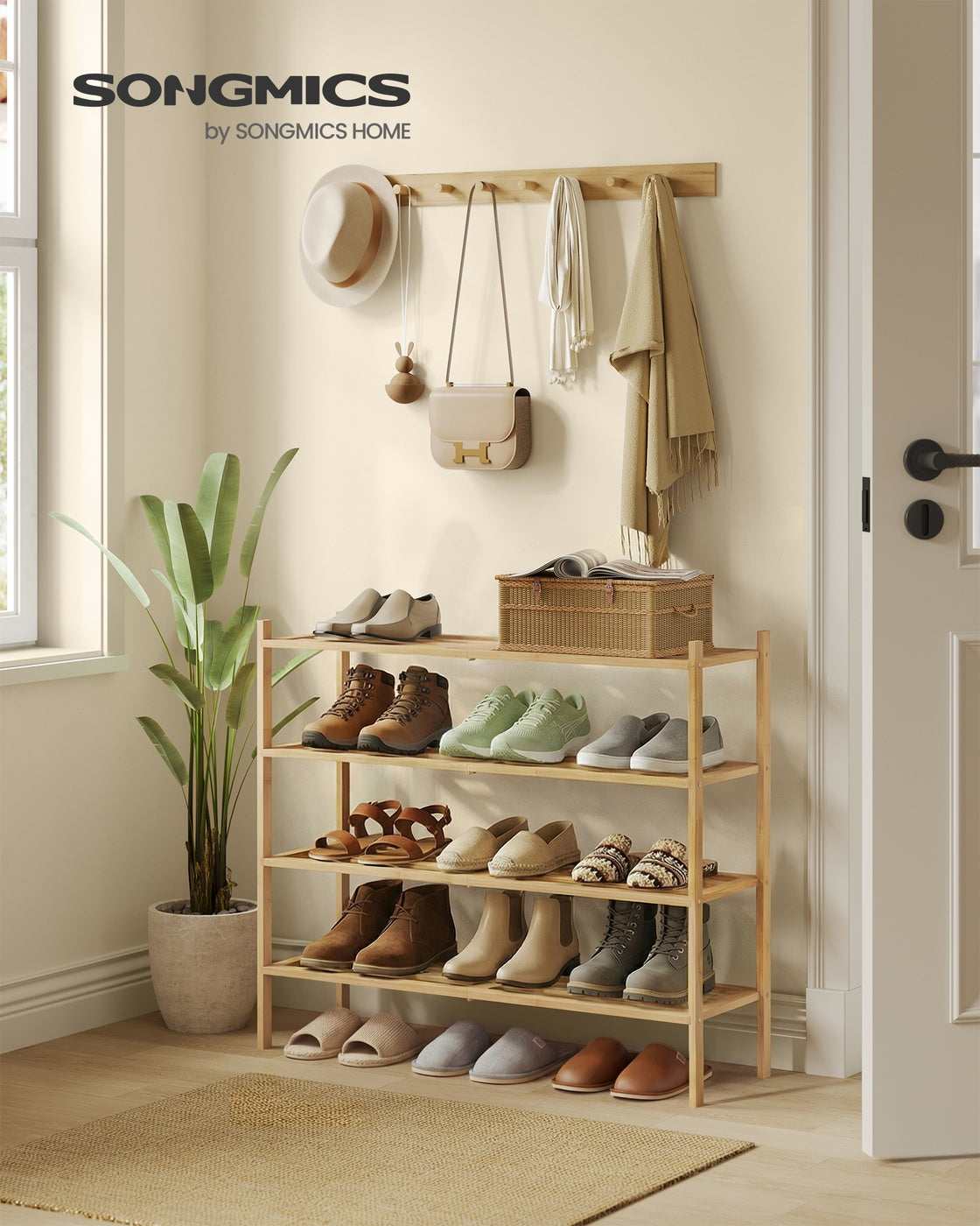 4-Tier Stackable Bamboo Shoe Rack for Closet & Entryway - image 2