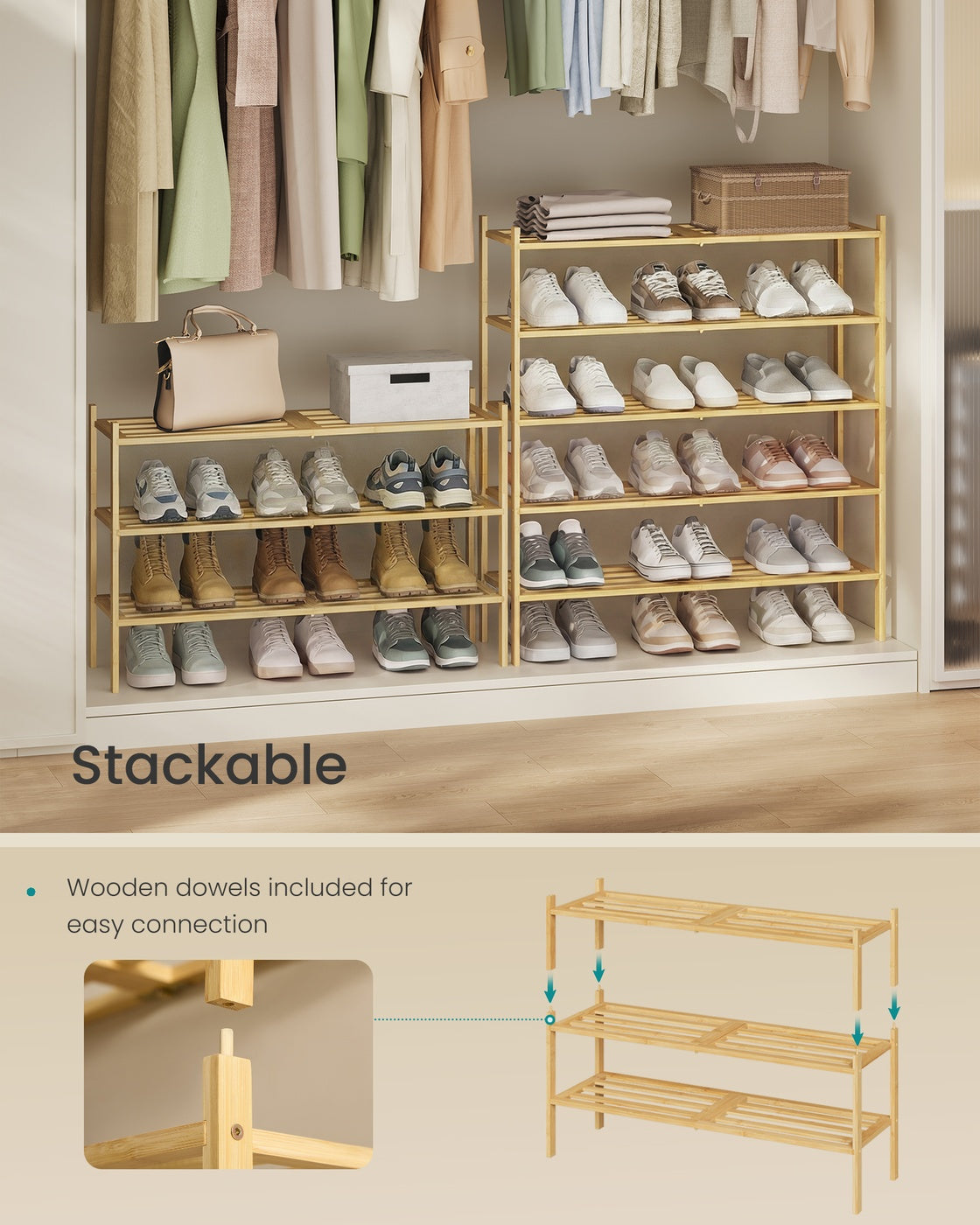 4-Tier Stackable Bamboo Shoe Rack for Closet & Entryway - image 4