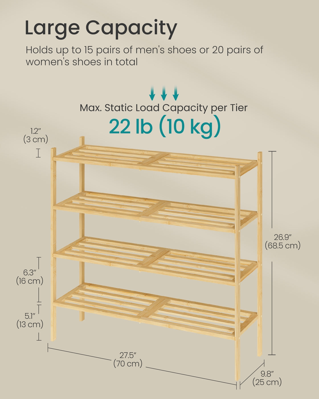 4-Tier Stackable Bamboo Shoe Rack for Closet & Entryway - image 5