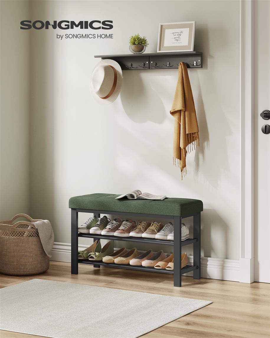 3-Tier Shoe Rack for Entryway Organizer with Foam Padded Seat