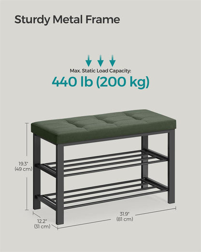 3-Tier Shoe Rack for Entryway Organizer with Foam Padded Seat