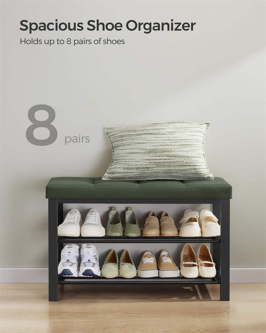 3-Tier Shoe Rack for Entryway Organizer with Foam Padded Seat