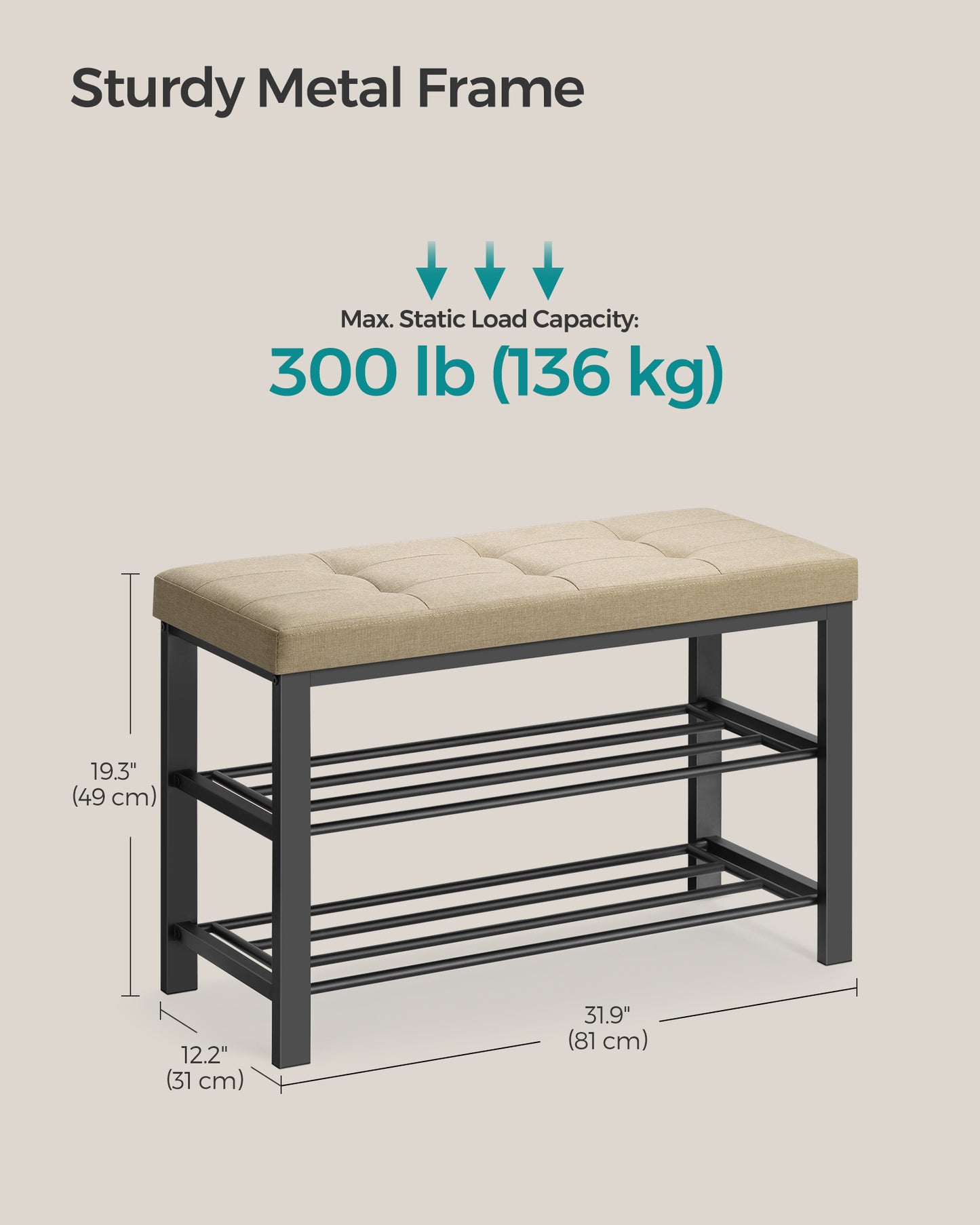 Shoe Bench, Storage Bench, Entryway Bench with Cushion