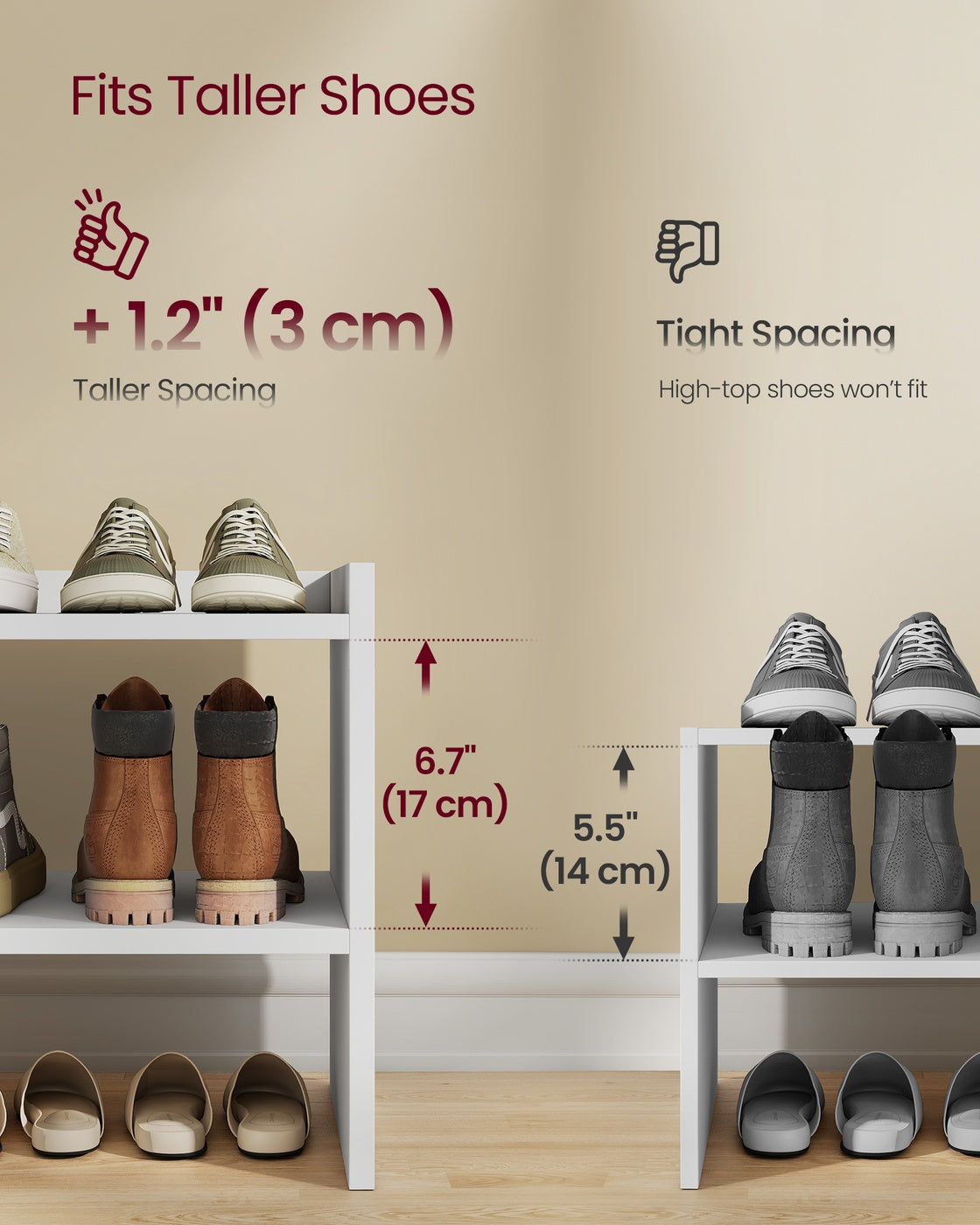 Stackable shoe rack shelf for closet or entryway 2 Tiers - image 3