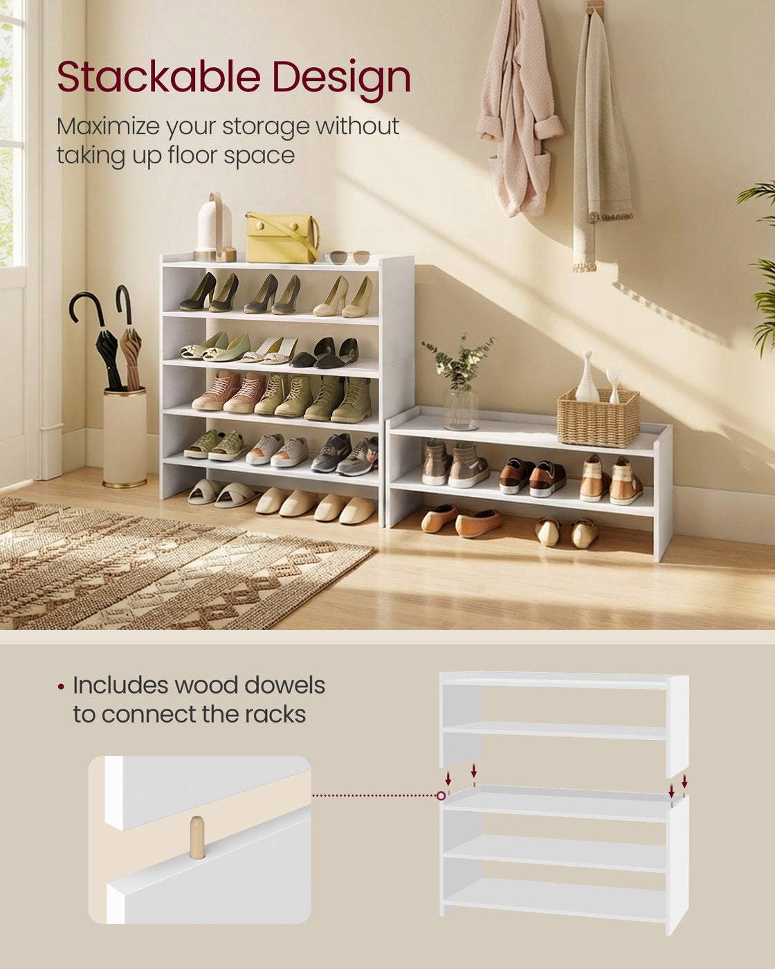 Stackable shoe rack shelf for closet or entryway 2 Tiers - image 5