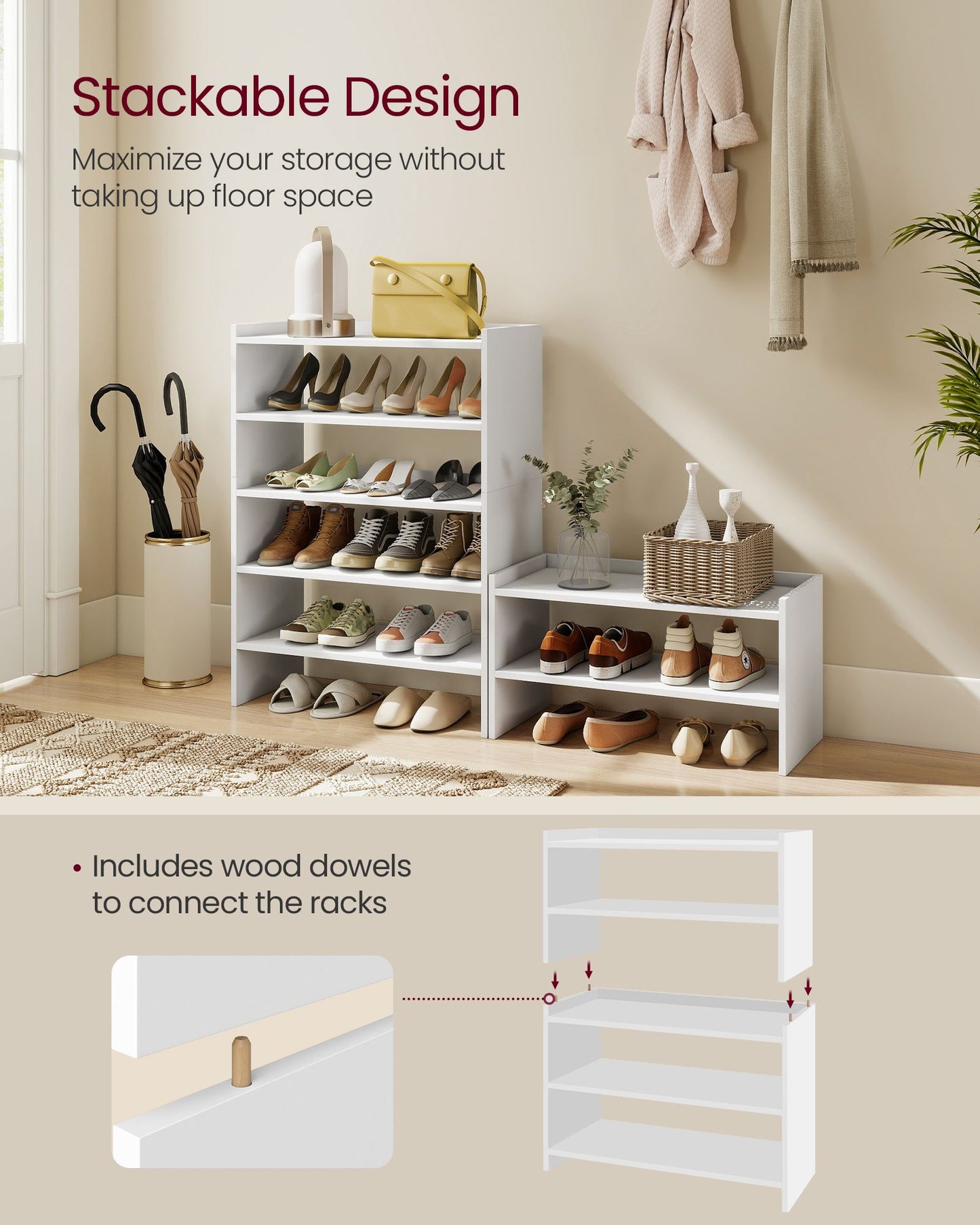 Stackable shoe rack shelf for closet or entryway 2 Tiers - image 12