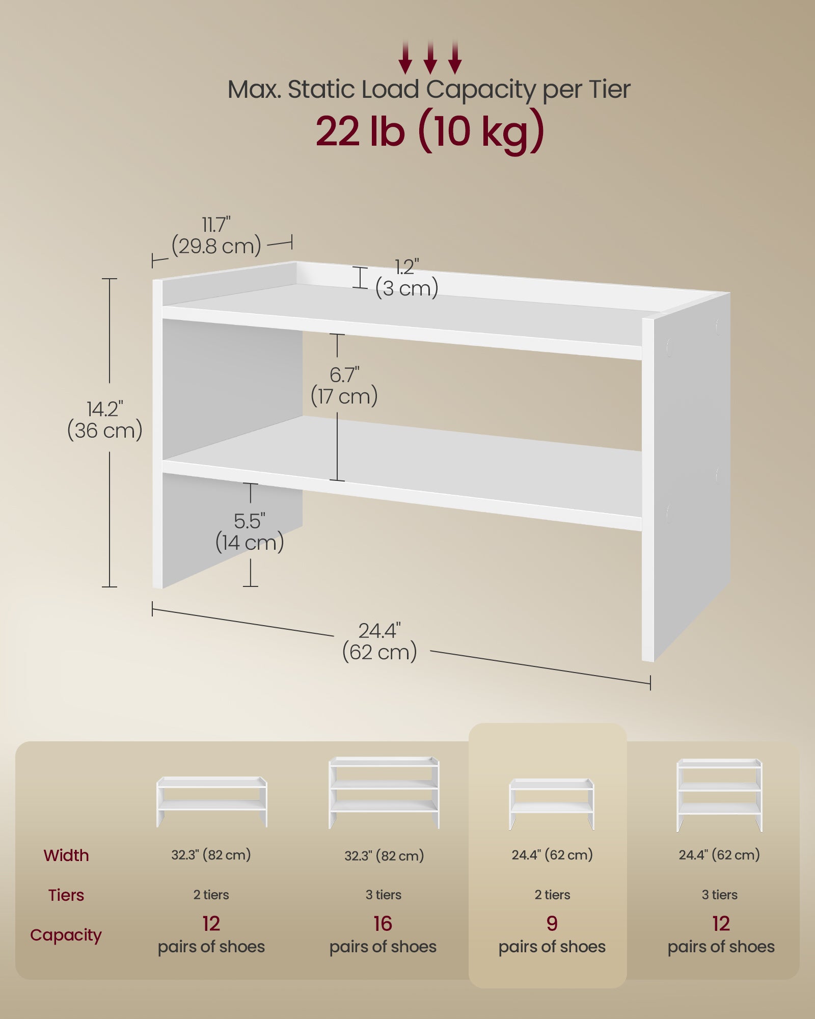 Stackable shoe rack shelf for closet or entryway 2 Tiers - image 14