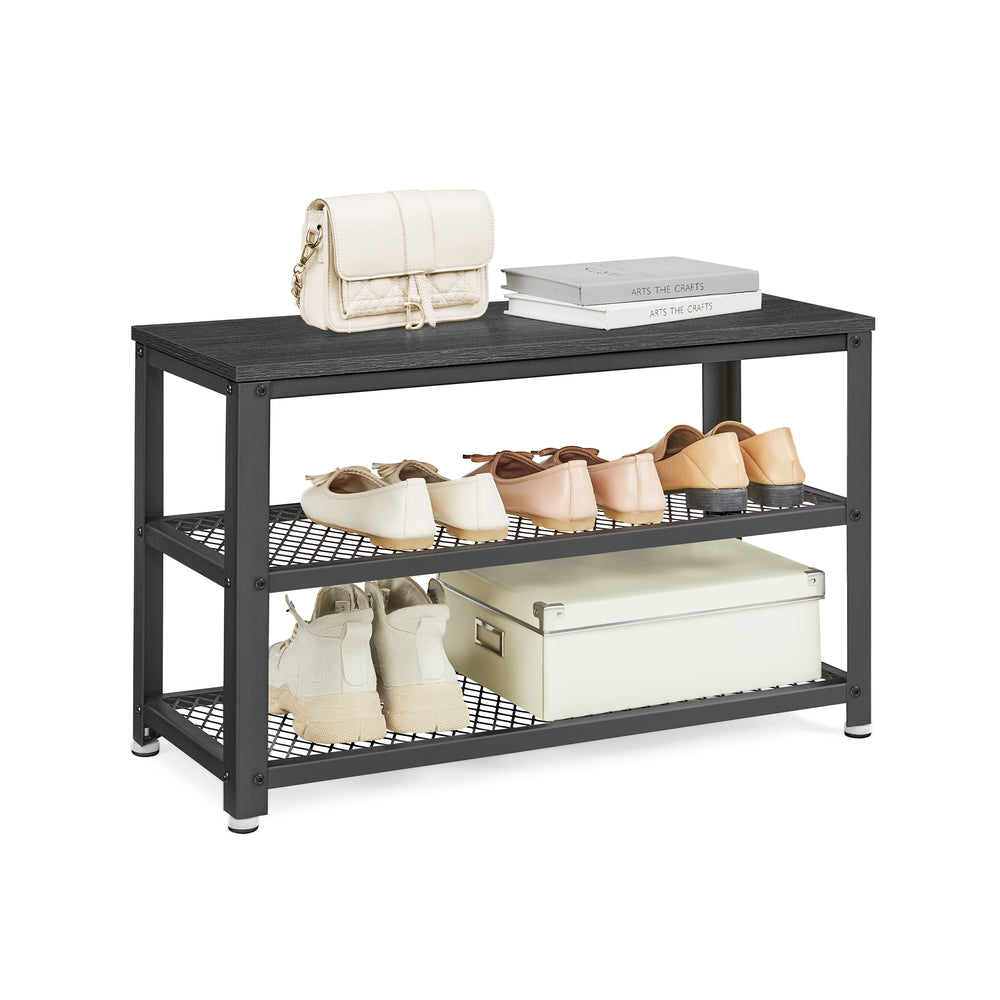 Shelf Storage Bench with Metal Mesh Shelves and Seat - image 8