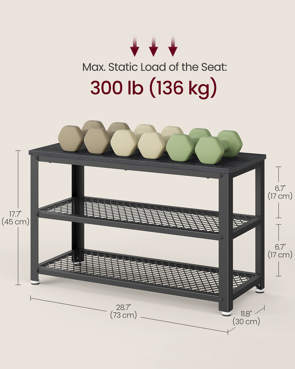 Shelf Storage Bench with Metal Mesh Shelves and Seat - image 13