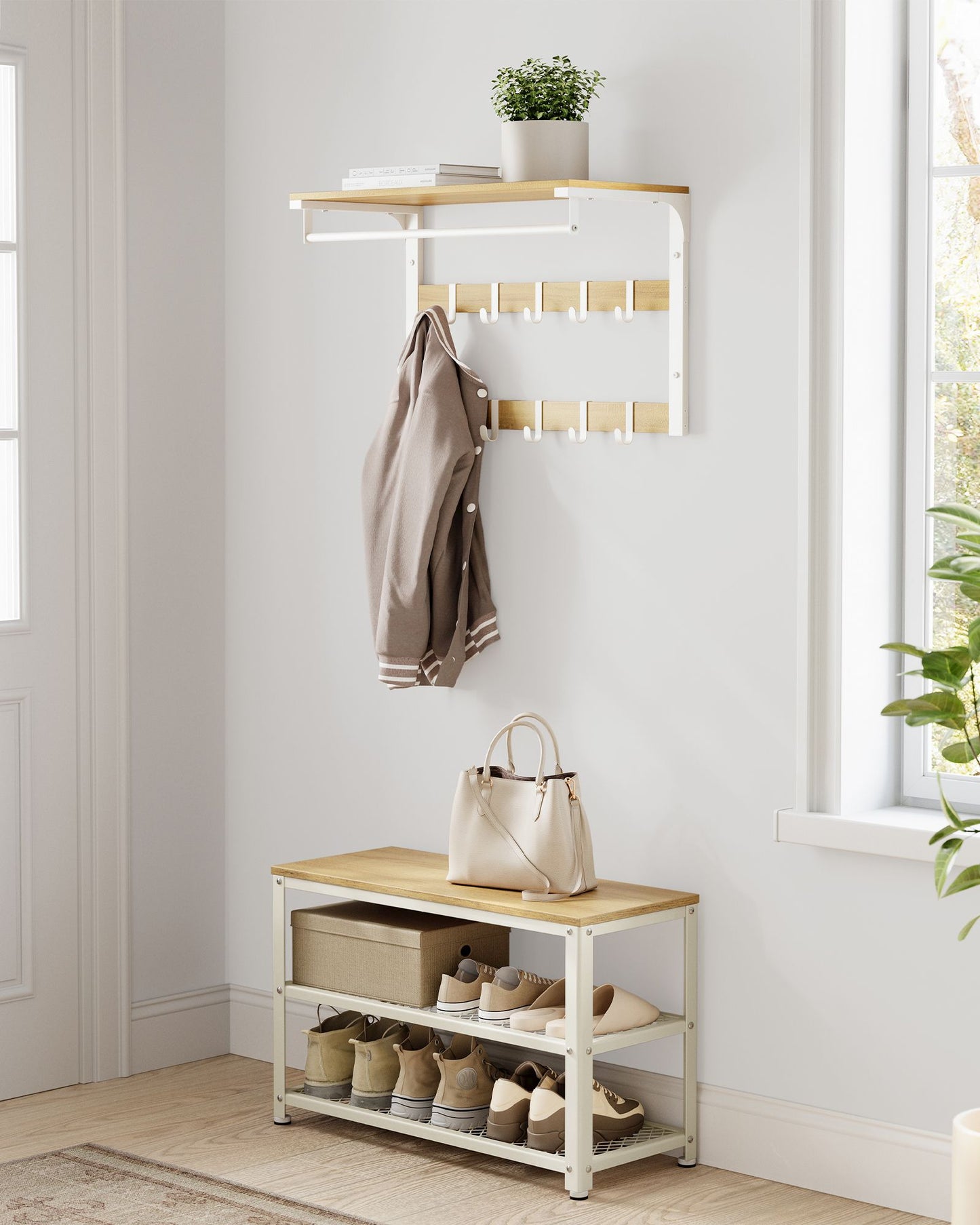 Shelf Storage Bench with Metal Mesh Shelves and Seat - image 16