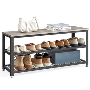 3-Tier Shoe Rack, Shelf Storage Bench with Metal Mesh Shelves and Seat