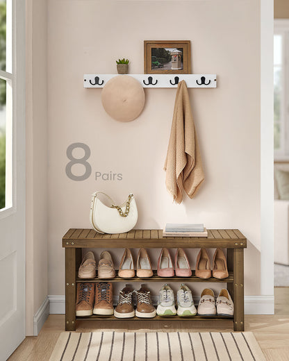 Shoe Rack Bench 3-Tier Bamboo Shoe Storage Organizer Yellow Brown - HWLEXTRA 