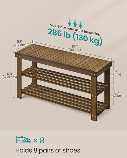 Shoe Rack Bench 3-Tier Bamboo Shoe Storage Organizer Yellow Brown - HWLEXTRA 