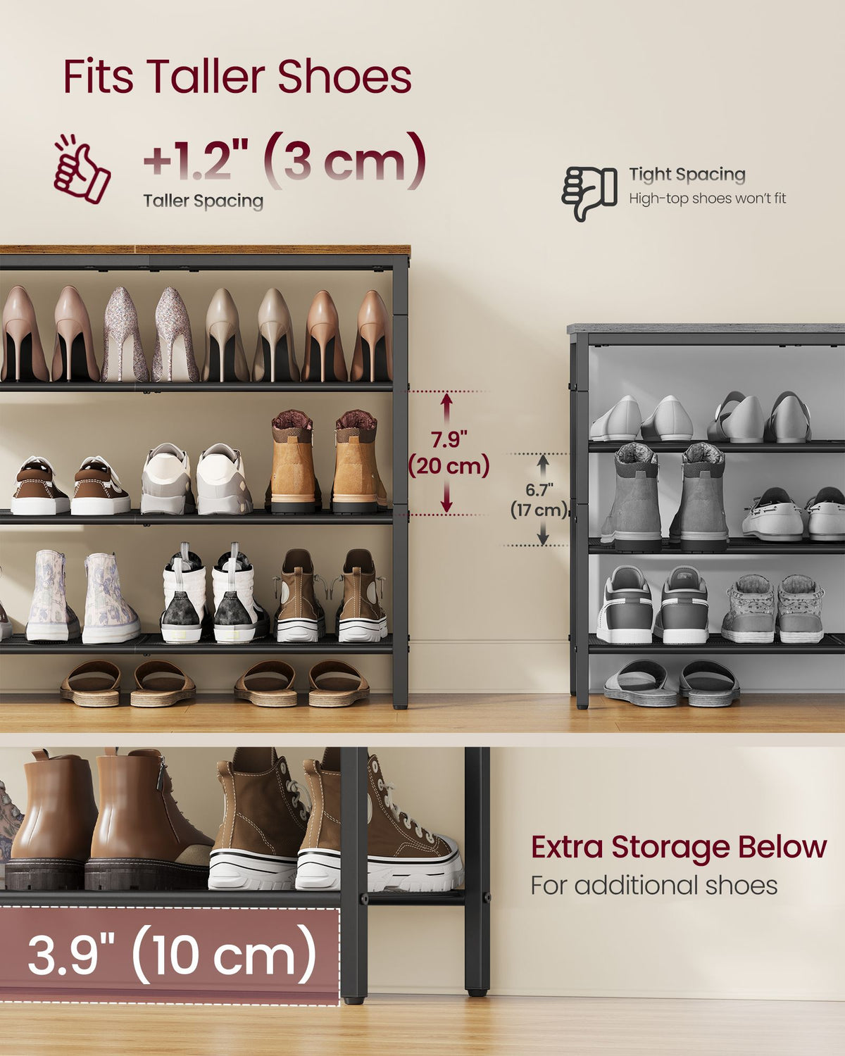 Large shoe rack with metal mesh shelves for entryway - image 3