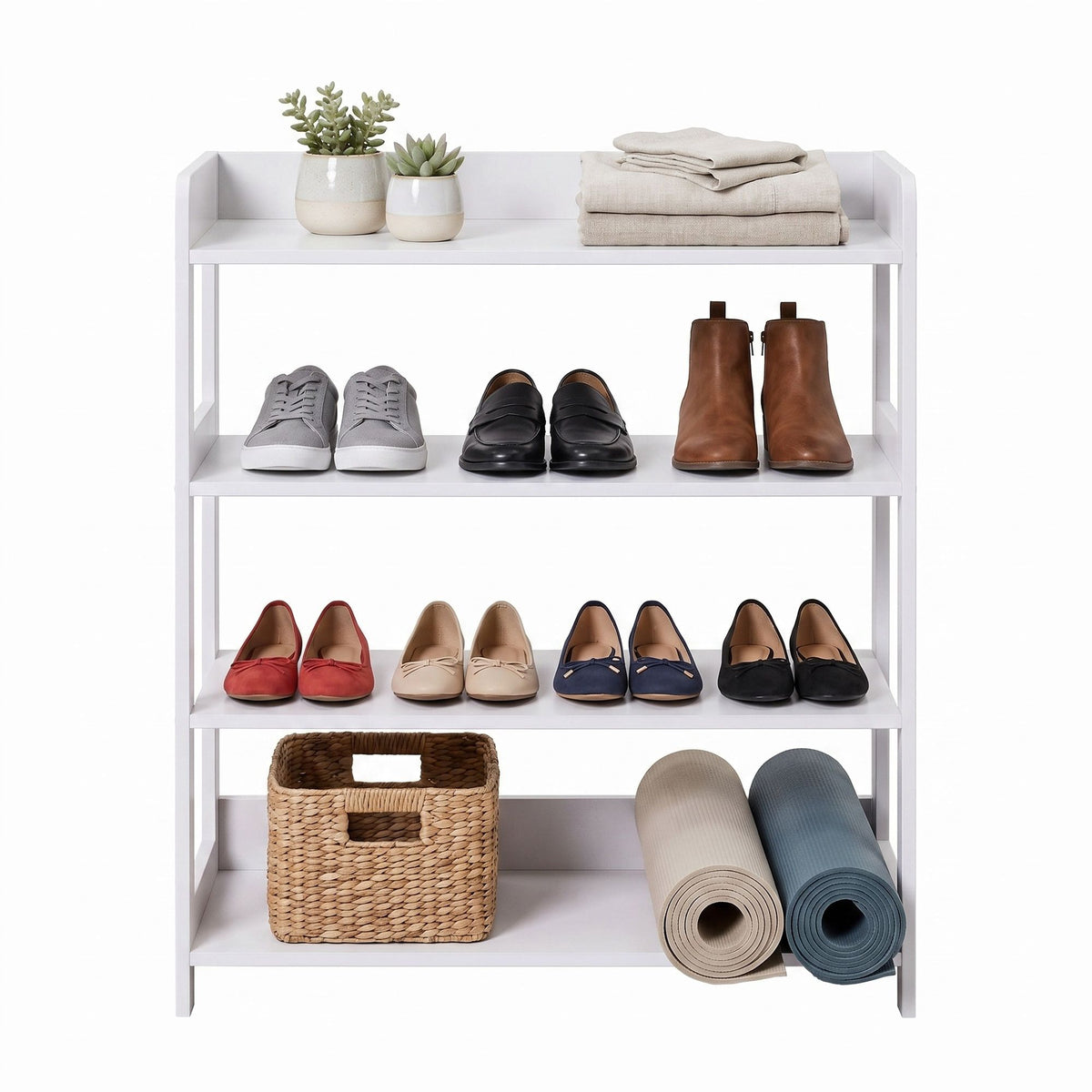 White 4-Tier Shoe Rack — 63 x 30 x 66 cm
