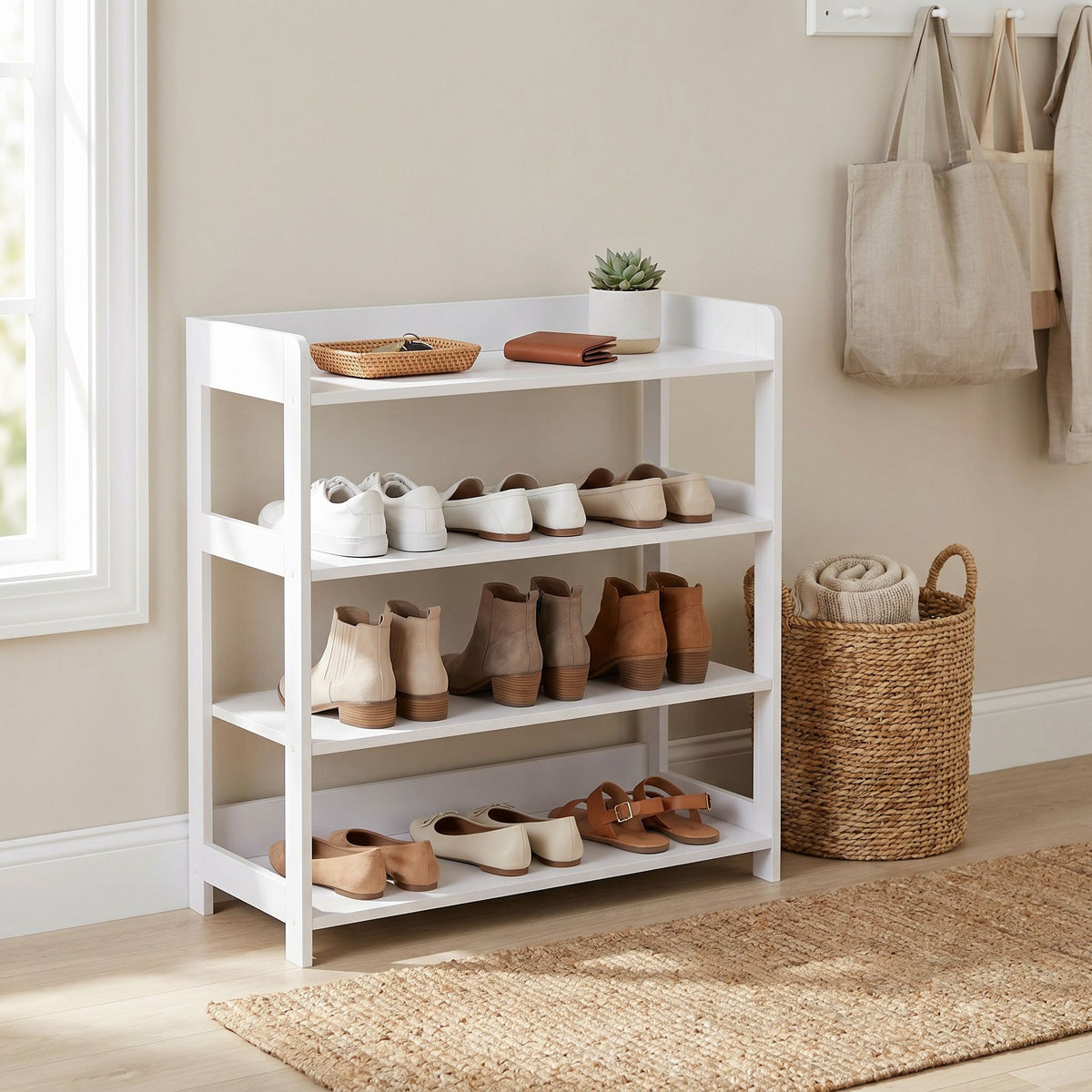 White 4-Tier Shoe Rack — 63 x 30 x 66 cm