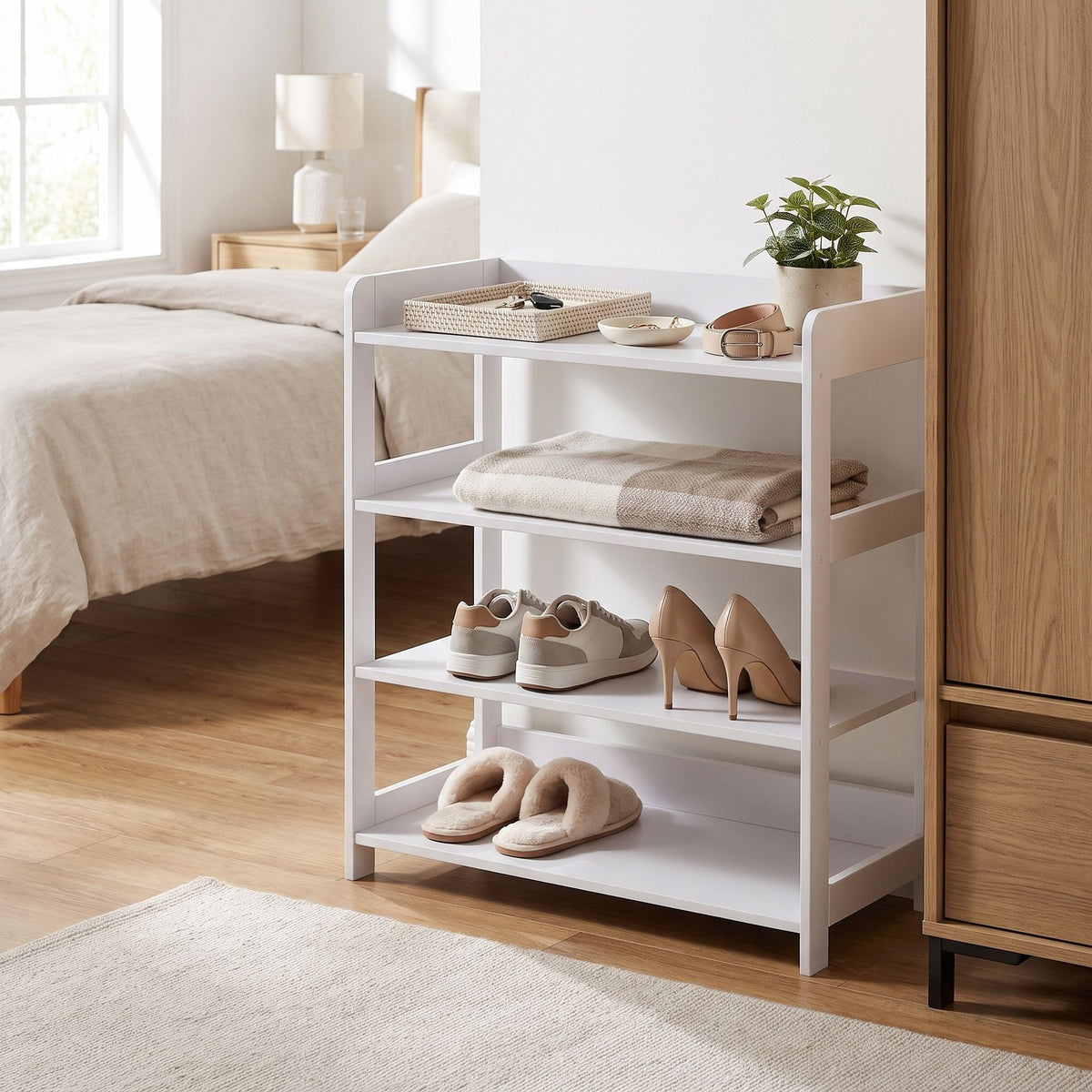 White 4-Tier Shoe Rack — 63 x 30 x 66 cm