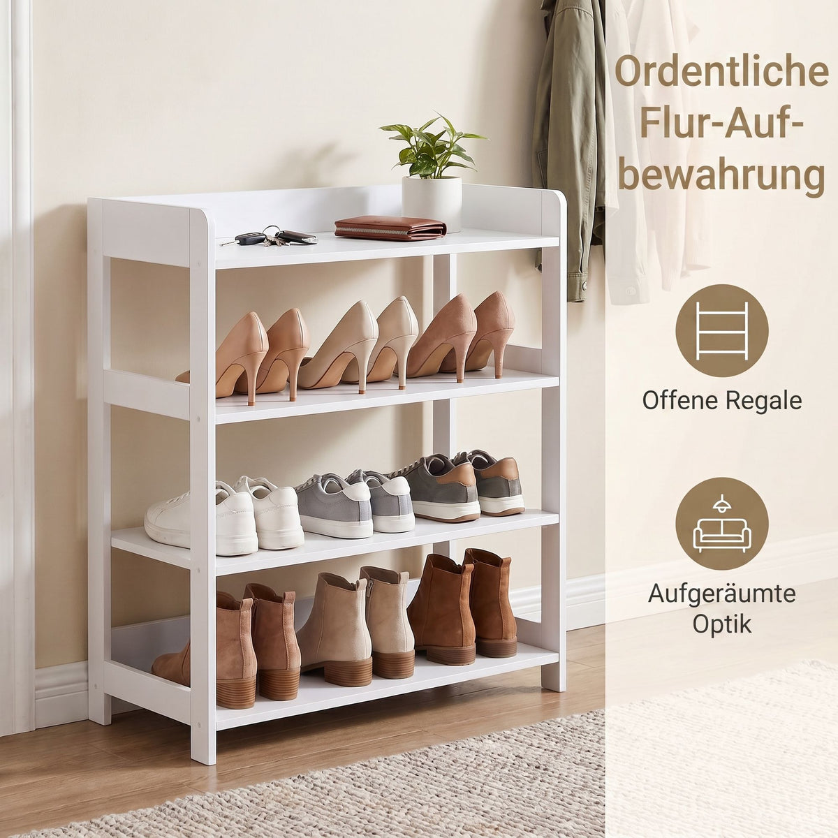 White 4-Tier Shoe Rack — 63 x 30 x 66 cm