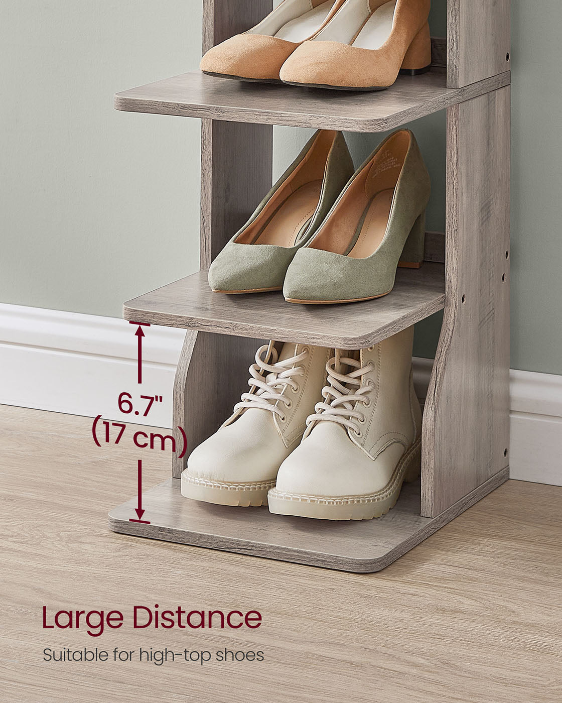 Étagère à chaussures fine 7 niveaux pour entrée coin rangement chaussures grège chiné