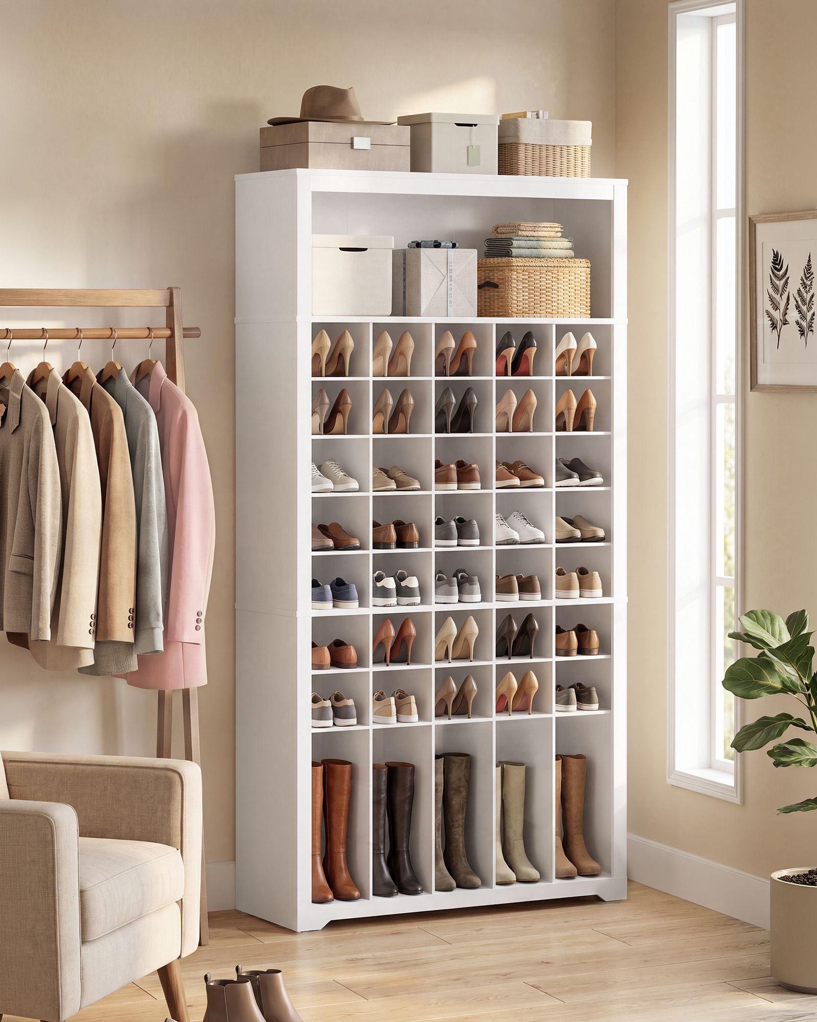 Tall Shoe Cabinet, Farmhouse Shoe Storage Organizer for Entryway, Vertical Wood Rack Holds 50 Pairs - image 2
