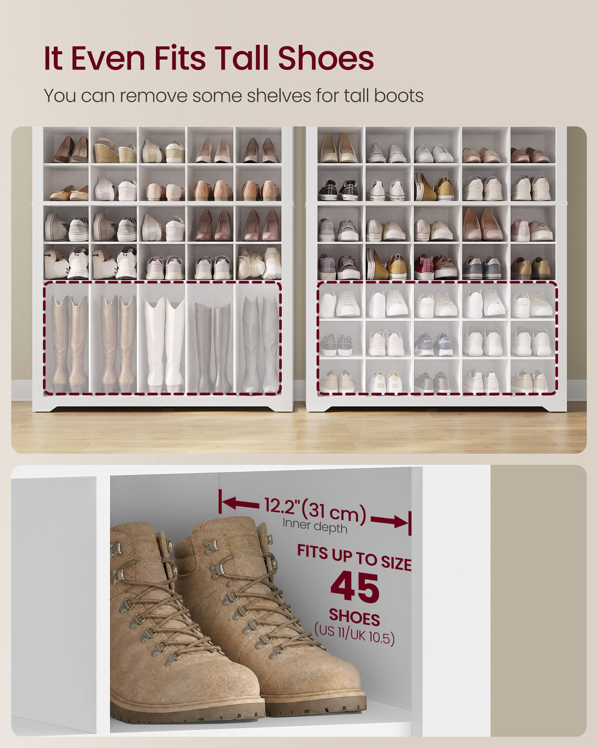 Tall Shoe Cabinet, Farmhouse Shoe Storage Organizer for Entryway, Vertical Wood Rack Holds 50 Pairs