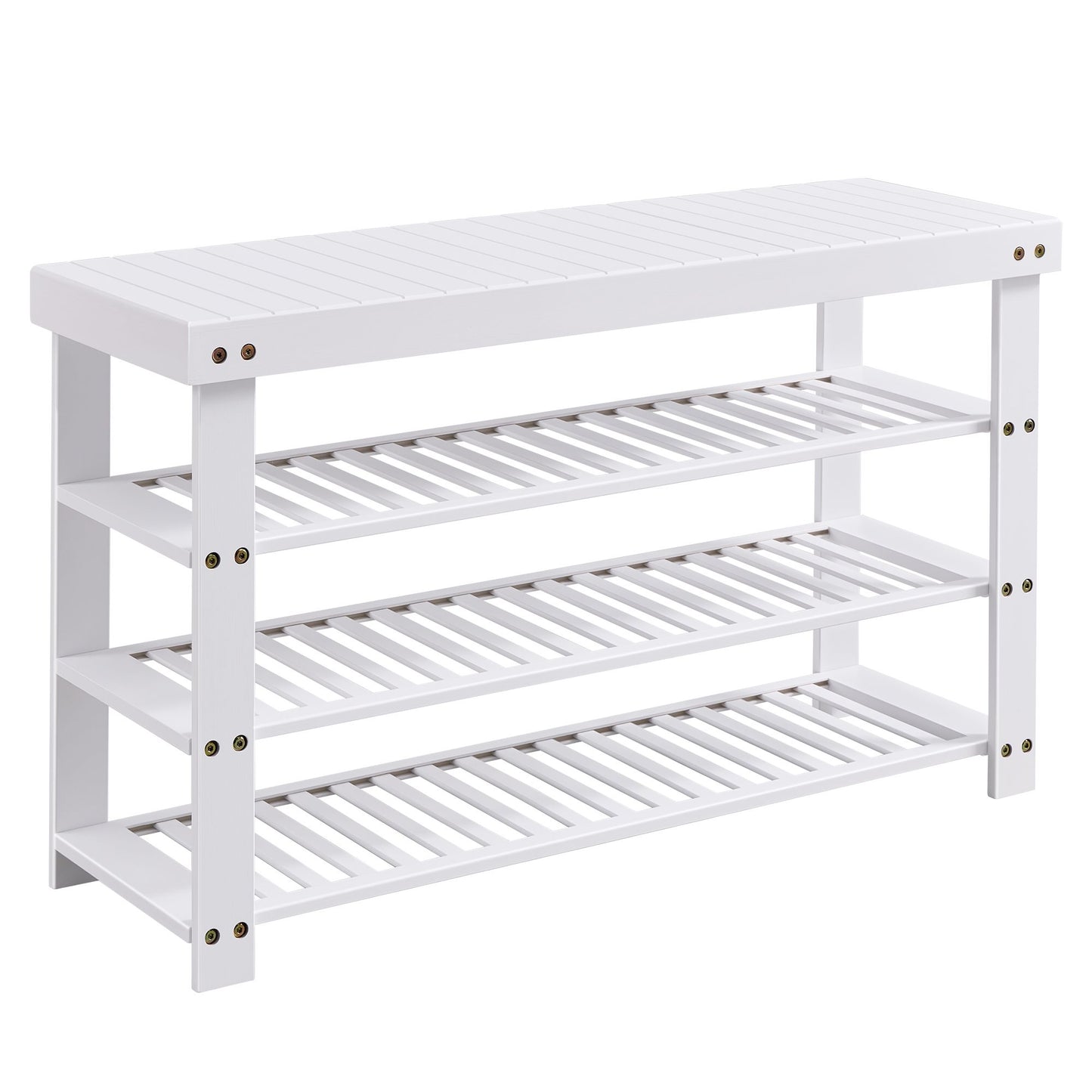 Bamboo Shoe Bench with Seat, 11.3 x 35.2 x 20.5 Inches, Entryway Organizer for Bedroom, Cloud White - image 1